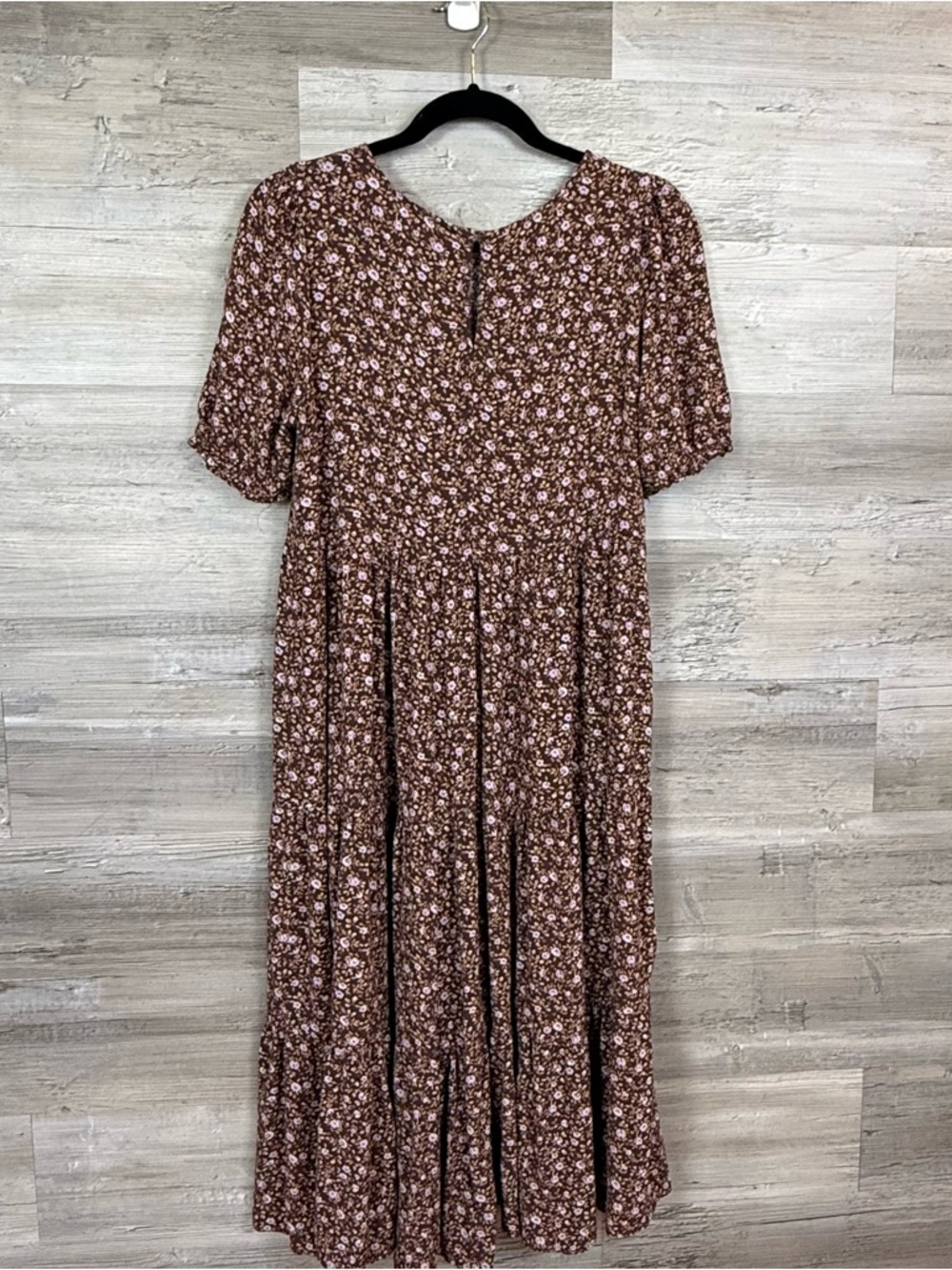 Aerie Floral Tiered Midi Dress Puff Sleeve Brown Lilac Size M - Picture 3 of 7